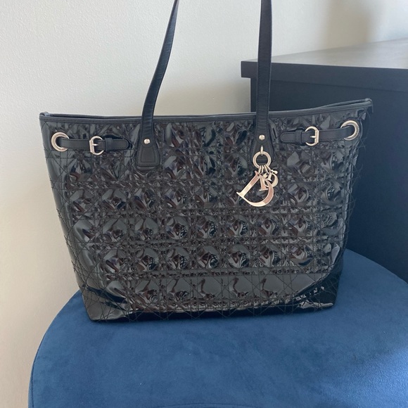 Jumbo Dior Patent Leather tote bag Silver detail - Picture 8 of 8